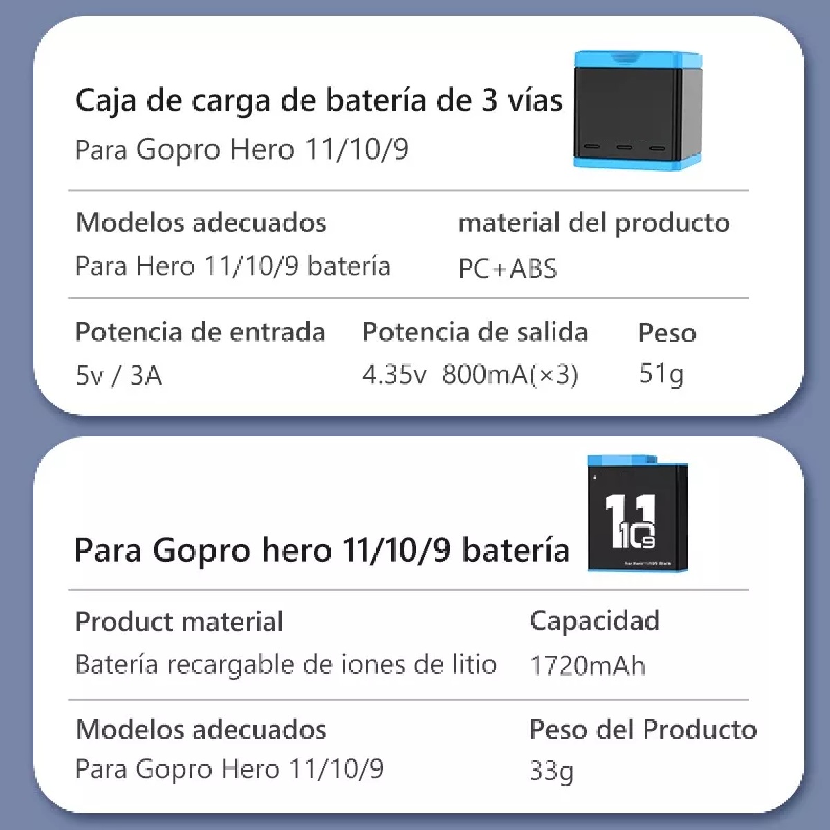 Kit De Accesorios Con 3 Baterías Para Gopro Hero 11 10 9