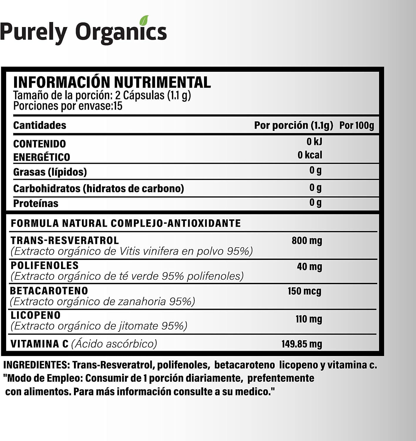 Resveratrol 30 Cápsulas.