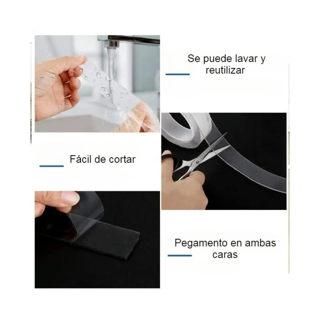 Cinta Transparente Doble Cara Nano Reutilizable 10m