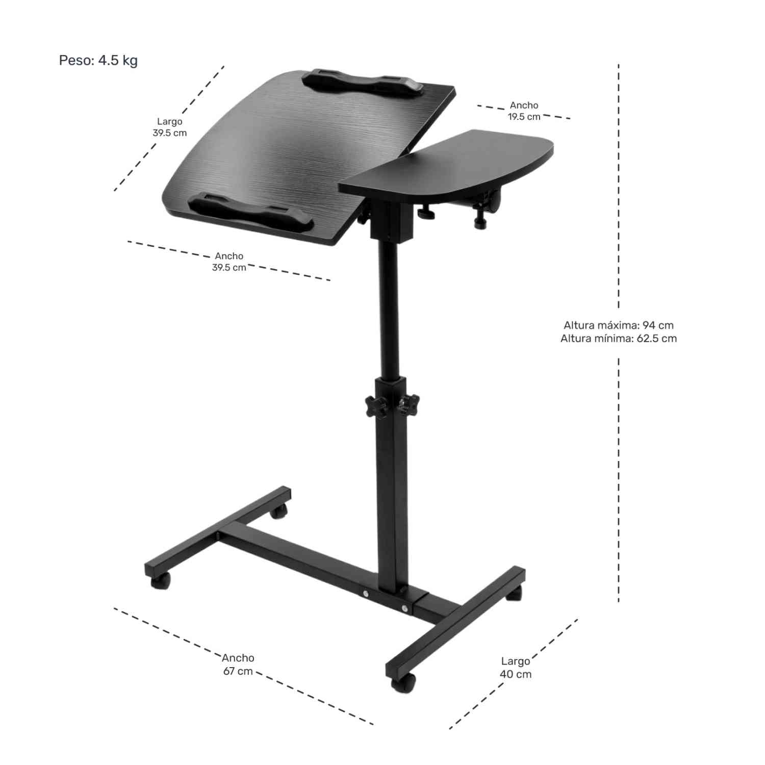 Mesa Laptop Portatil Ruedas Ajustable Soporte Mouse 67x40x94