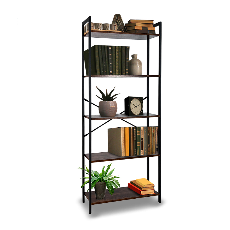 Librero Organizador Minimalista de Madera y Acero Inoxidable 5 Niveles Casa Litus