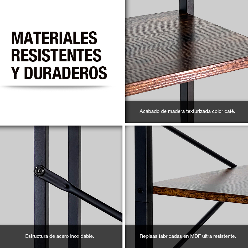 Librero Organizador Minimalista de Madera y Acero Inoxidable 5 Niveles Casa Litus