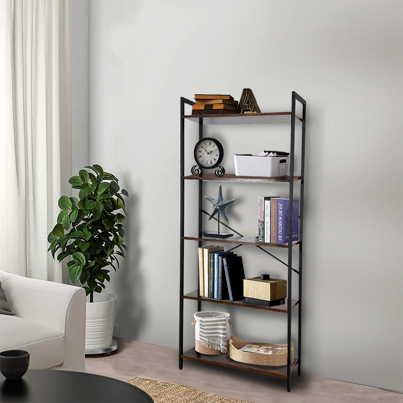 Librero Organizador Minimalista de Madera y Acero Inoxidable 5 Niveles Casa Litus