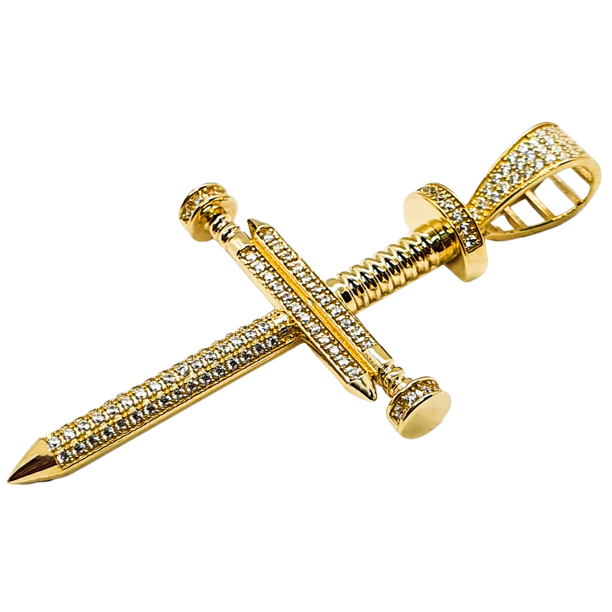 Dije cruz clavos oro 10k Hombre piedra zirconia. Incluye certificado y caja de regalo