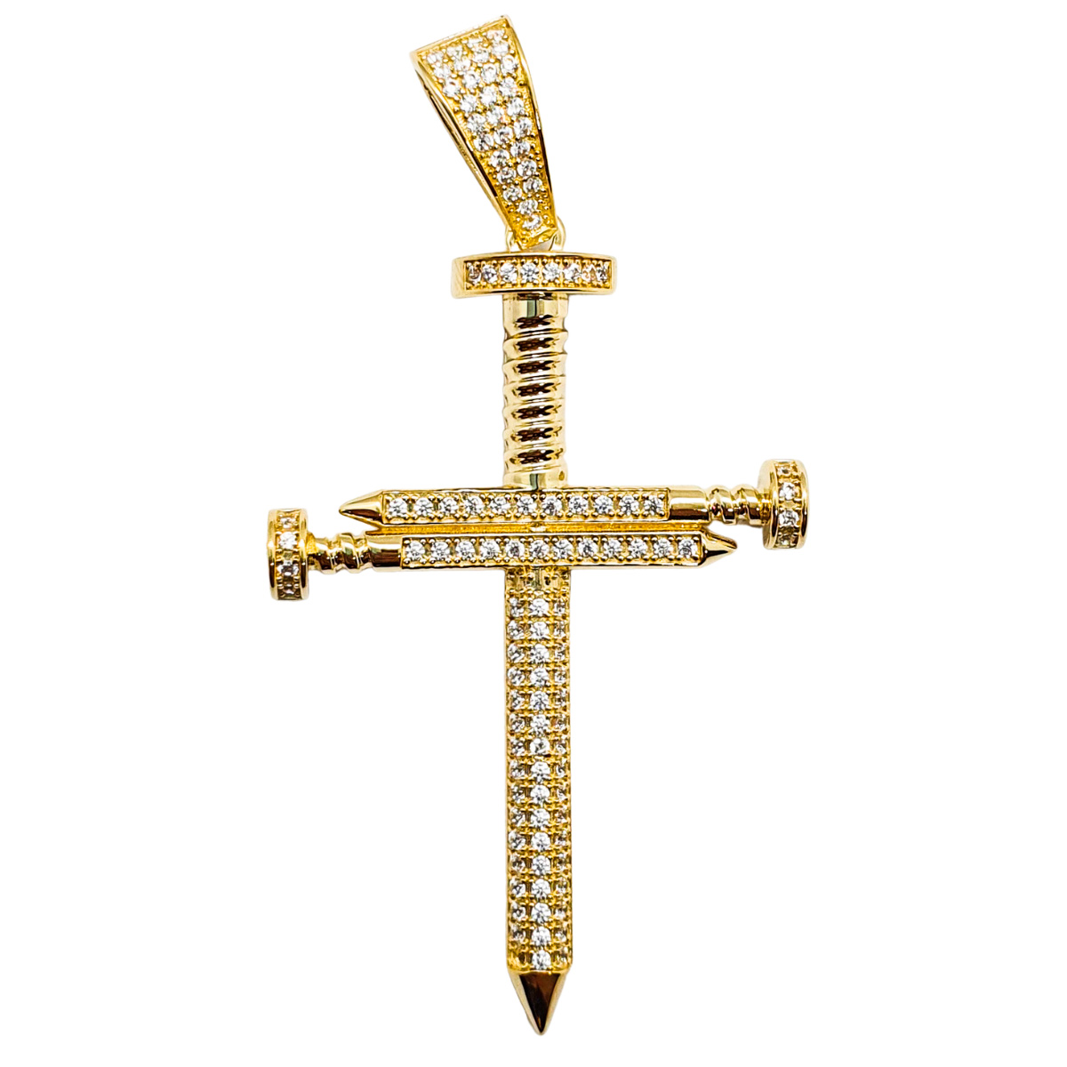 Dije cruz clavos oro 10k Hombre piedra zirconia. Incluye certificado y caja de regalo