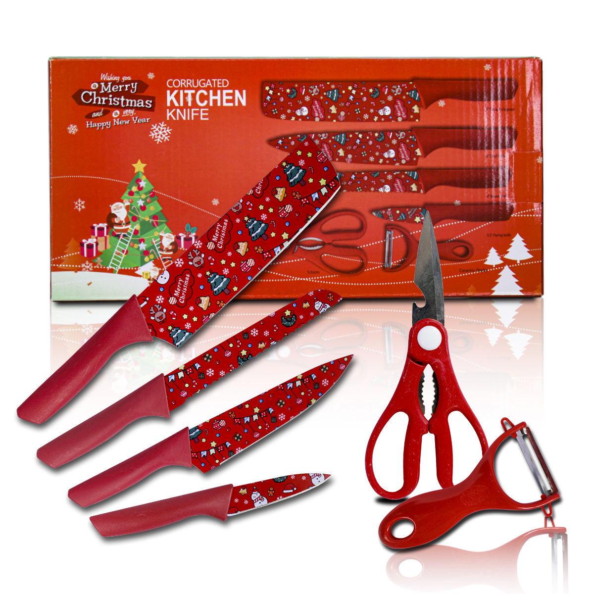 Set De Cuchillos Para Cocina Diseño Navideño 