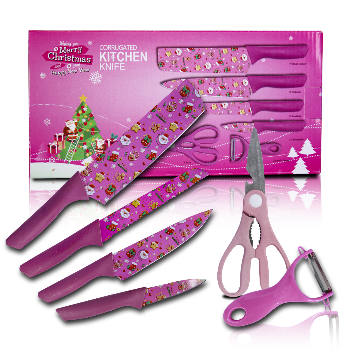 Set De Cuchillos Para Cocina Diseño Navideño 