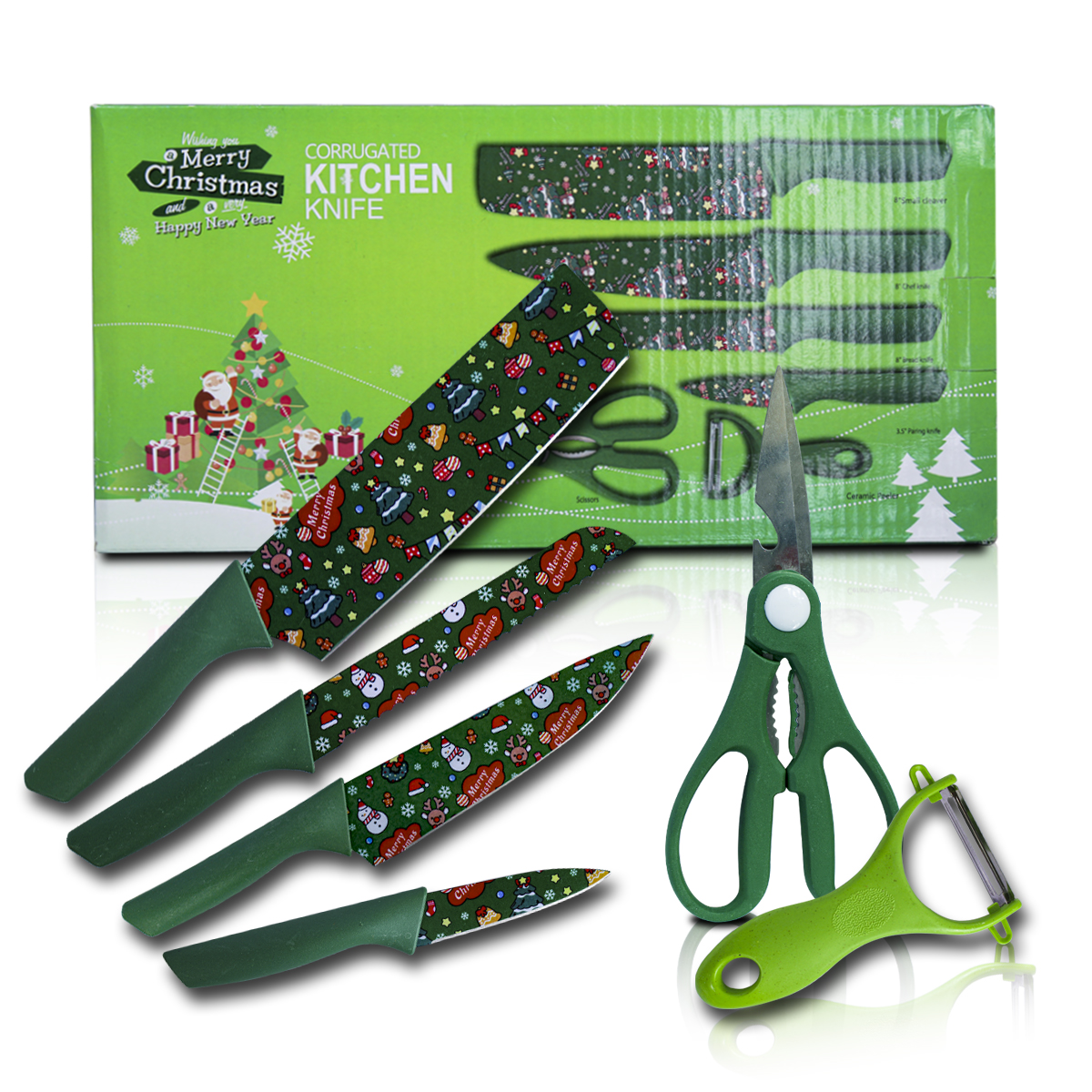 Set De Cuchillos Para Cocina Diseño Navideño 