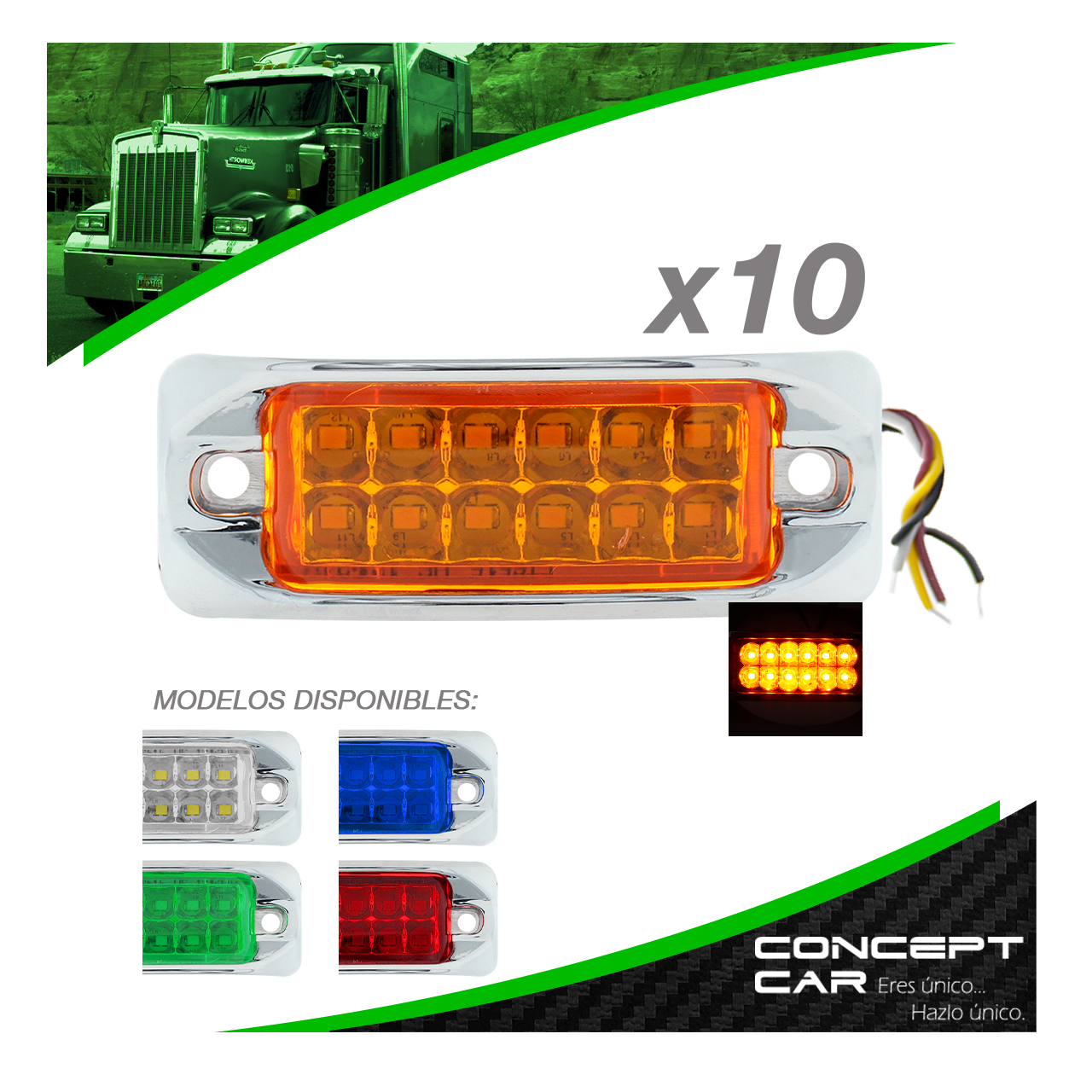 10 Plafones 12 Led Lateral Rectangular Fija Estrobo 12-24v