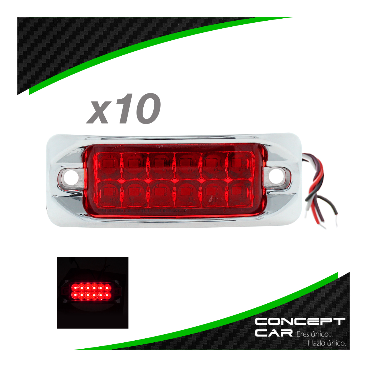 10 Plafones 12 Led Lateral Rectangular Fija Estrobo 12-24v