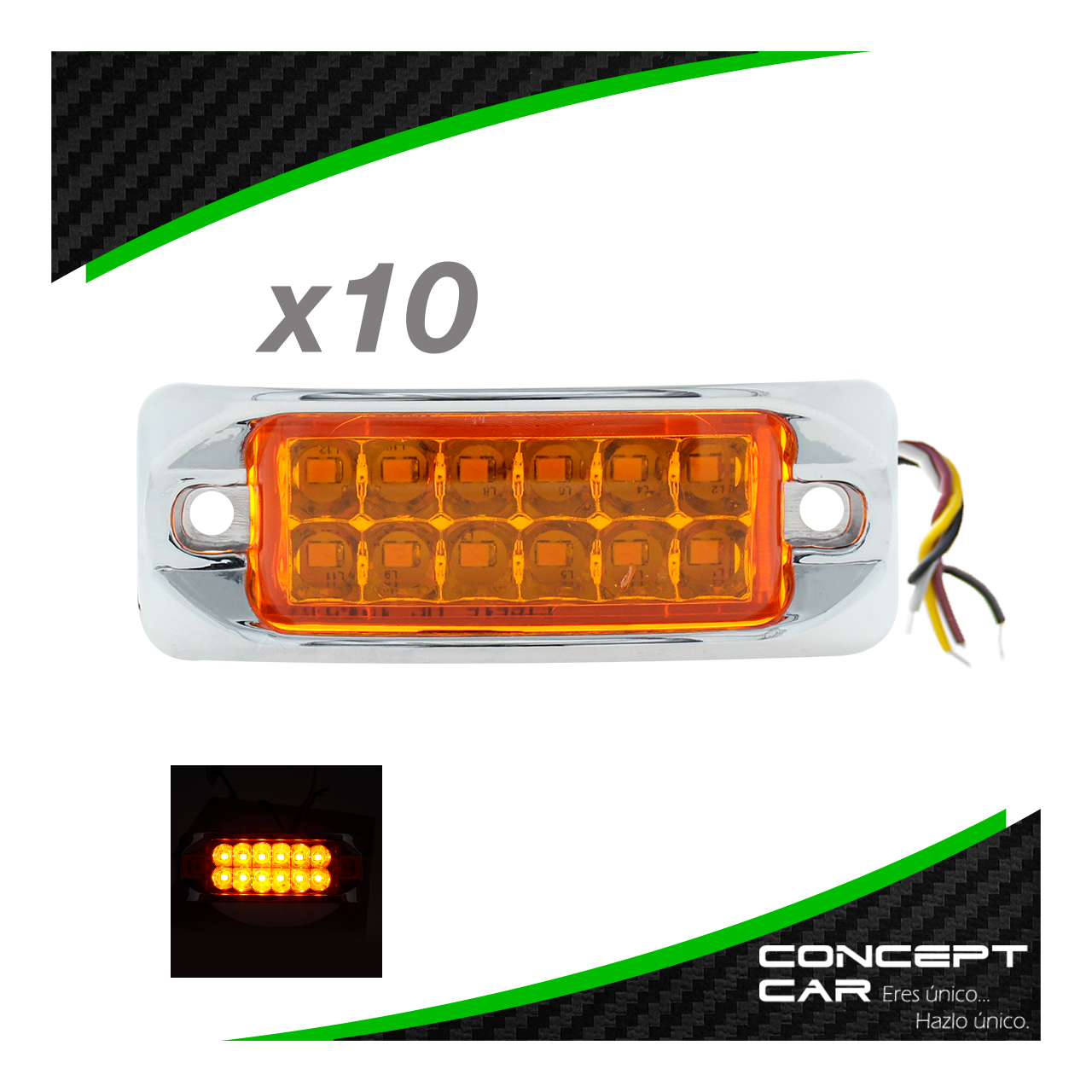 10 Plafones 12 Led Lateral Rectangular Fija Estrobo 12-24v