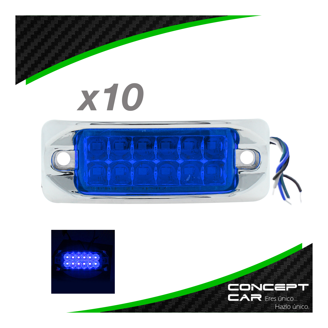 10 Plafones 12 Led Lateral Rectangular Fija Estrobo 12-24v