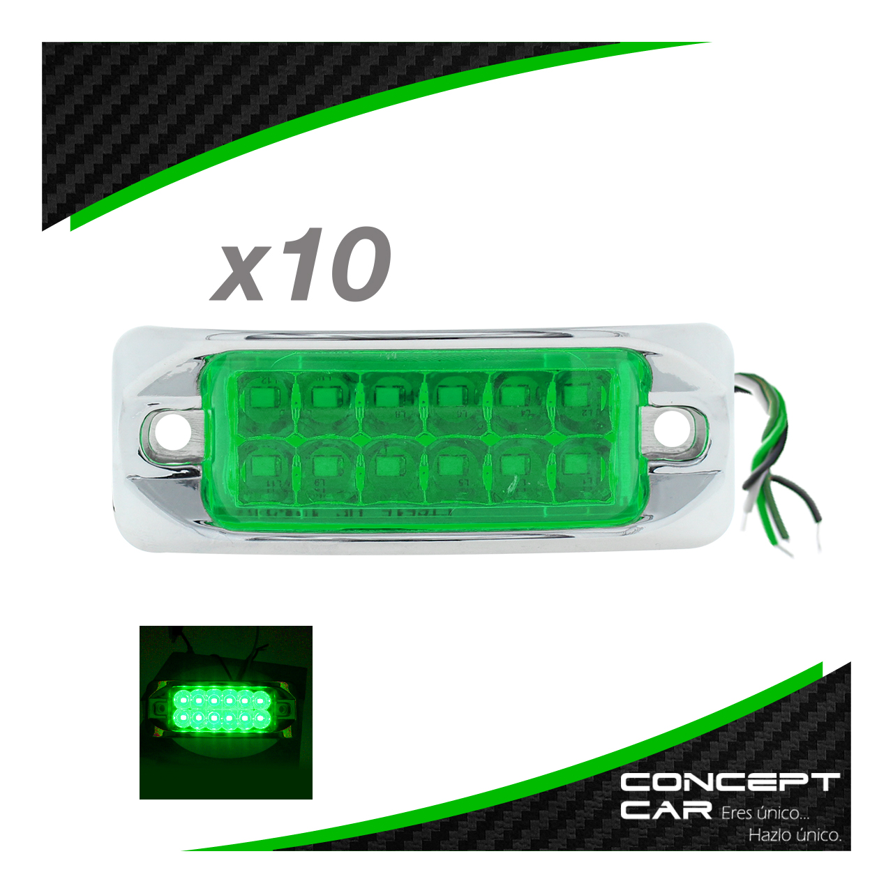 10 Plafones 12 Led Lateral Rectangular Fija Estrobo 12-24v
