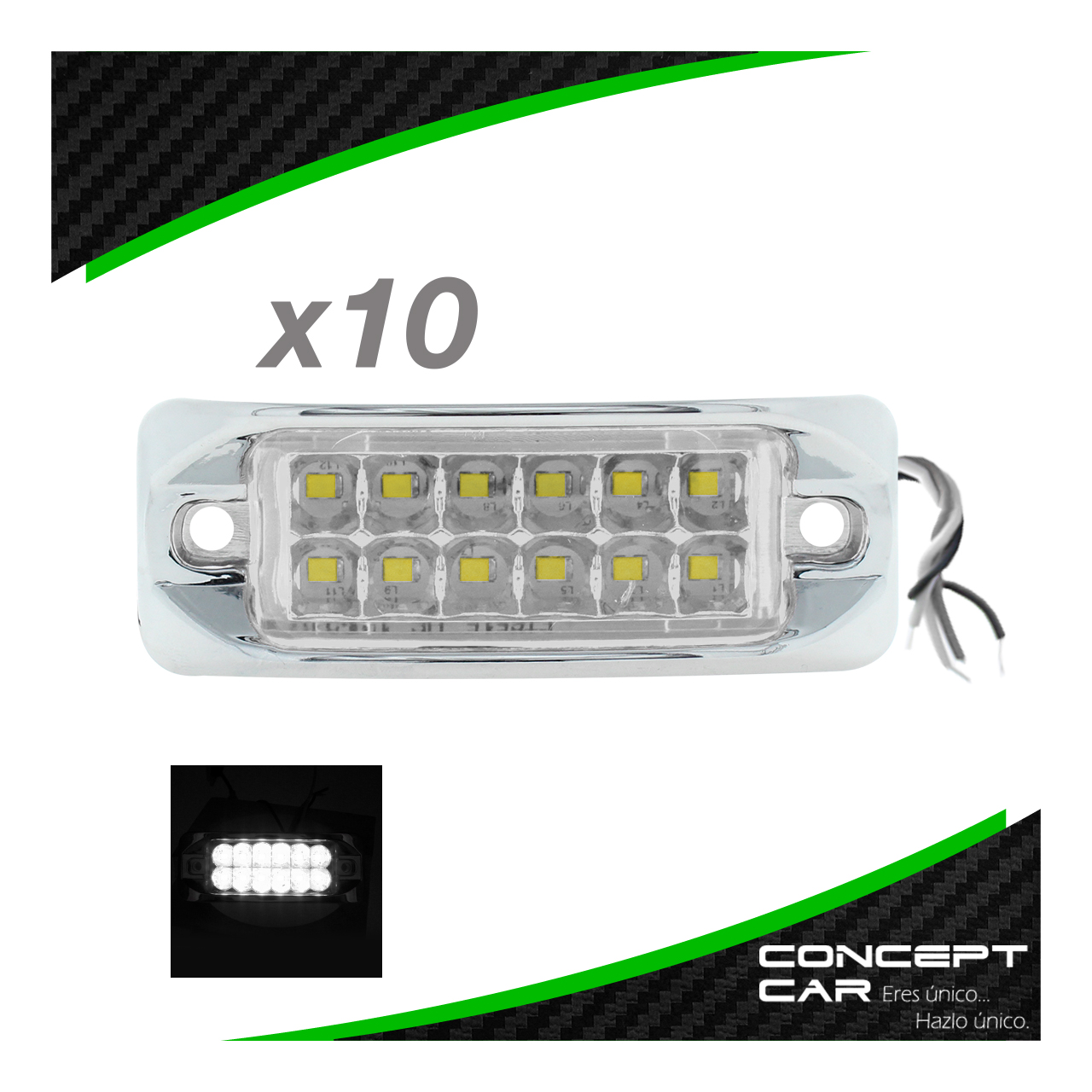 10 Plafones 12 Led Lateral Rectangular Fija Estrobo 12-24v
