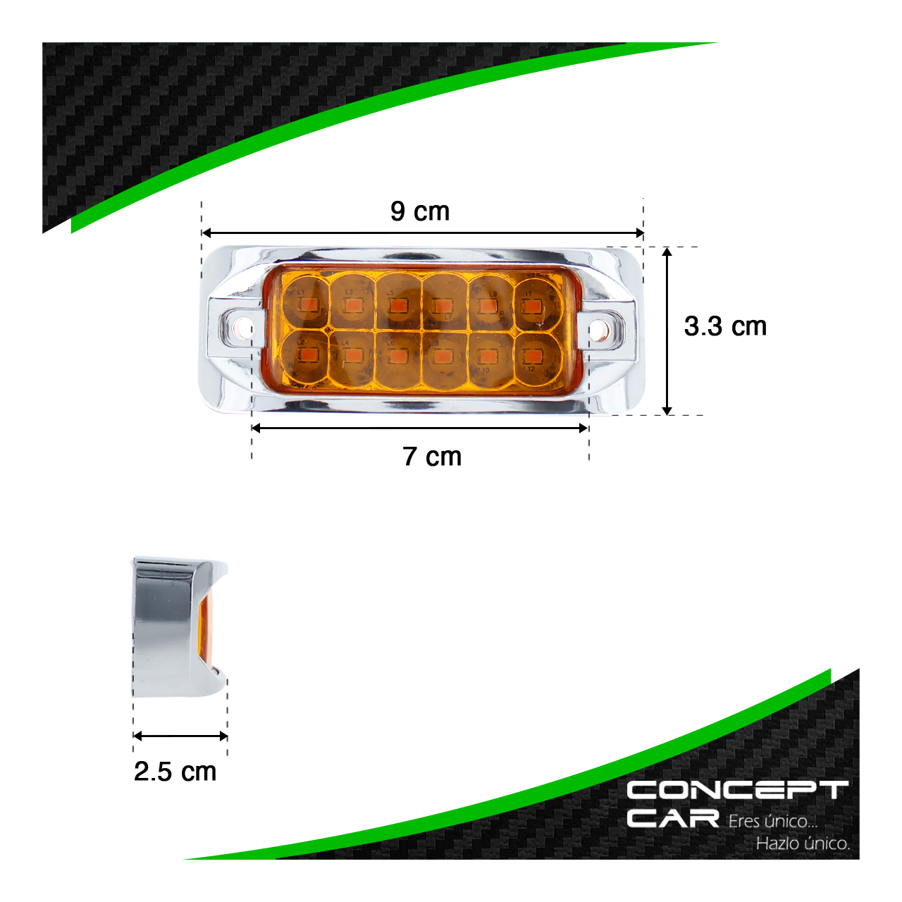 10 Plafones 12 Led Lateral Rectangular Fija Estrobo 12-24v