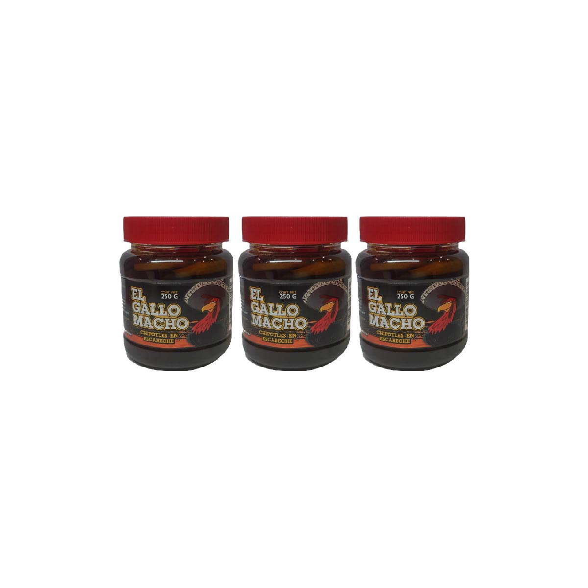 El Gallo Macho Tripack Chiles chipotles en escabeche 250grs