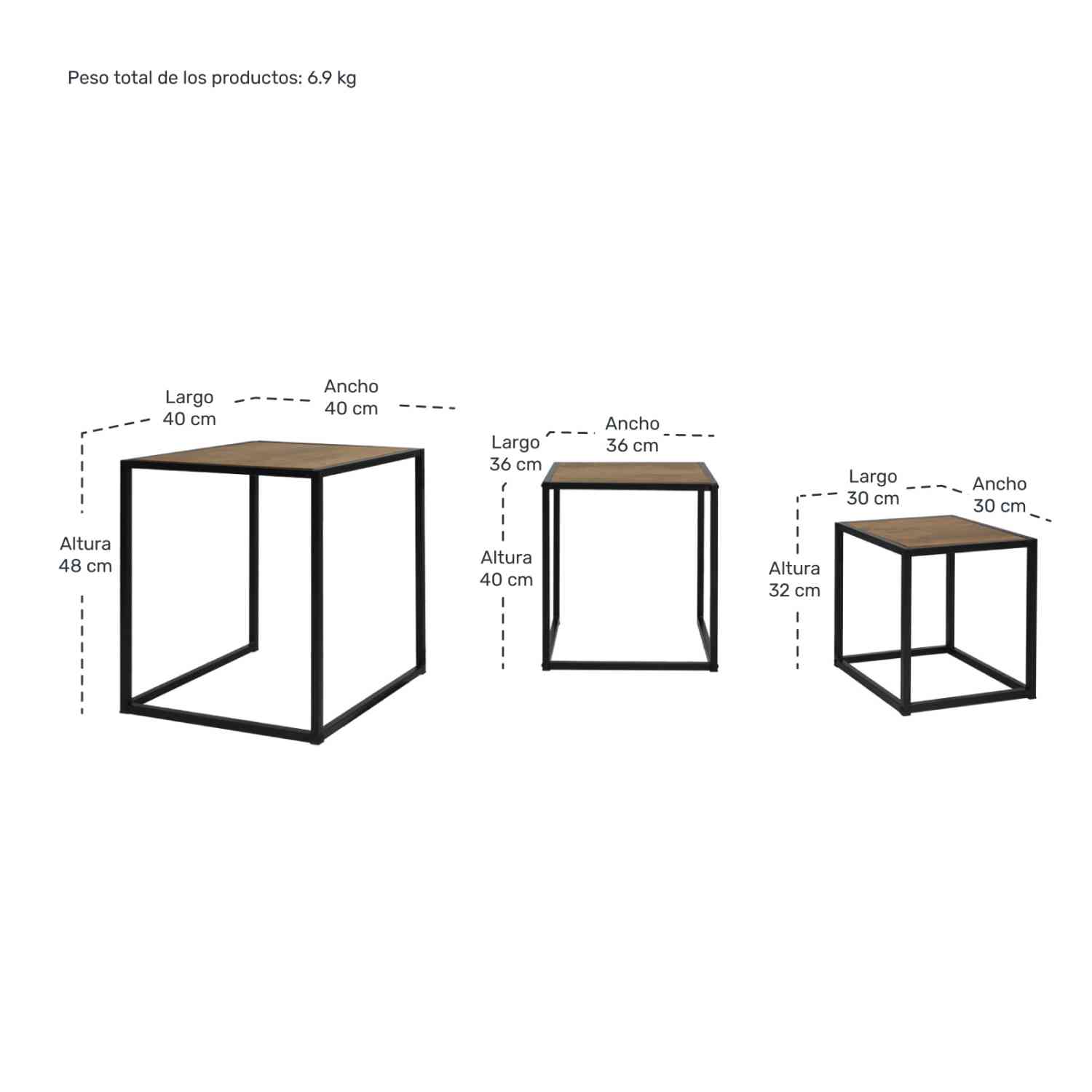 Set Mesa Cuadrada 3 Pzs Minimalista Industrial Cafe Madera