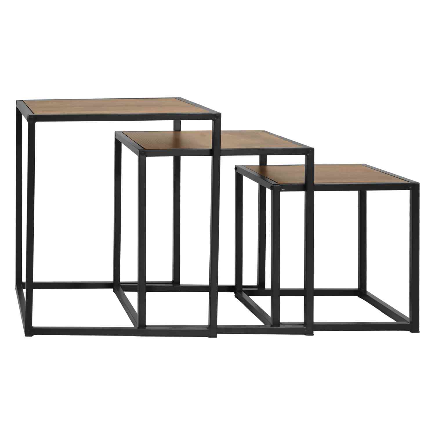 Set Mesa Cuadrada 3 Pzs Minimalista Industrial Cafe Madera