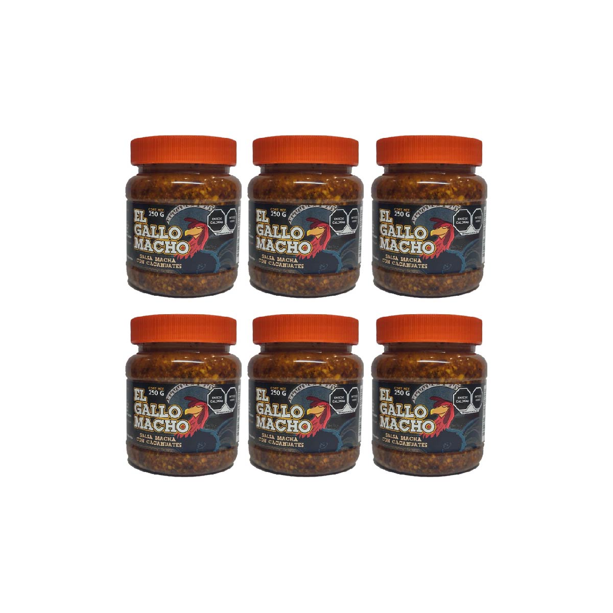 El Gallo Macho Sixpack Salsa Macha con cacahuate 250grs