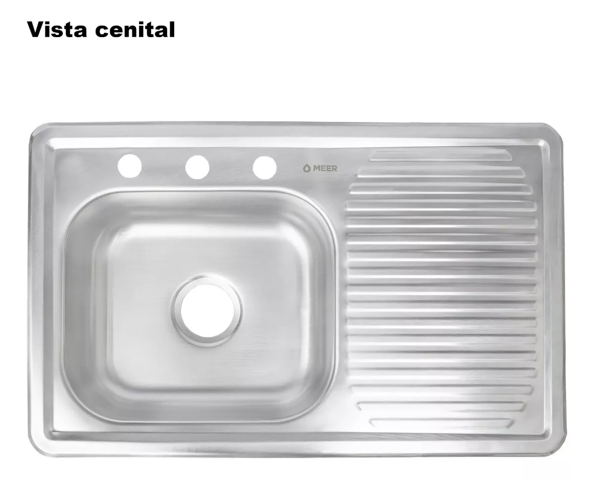 MEER Faucets by CNX | Tarja Sencilla con Escurridor en Acero Inoxidable para Cocina con Escurridor Derecho incluye Mezcladora Flexible con Dos Tipos de Chorro y Kit de Instalación