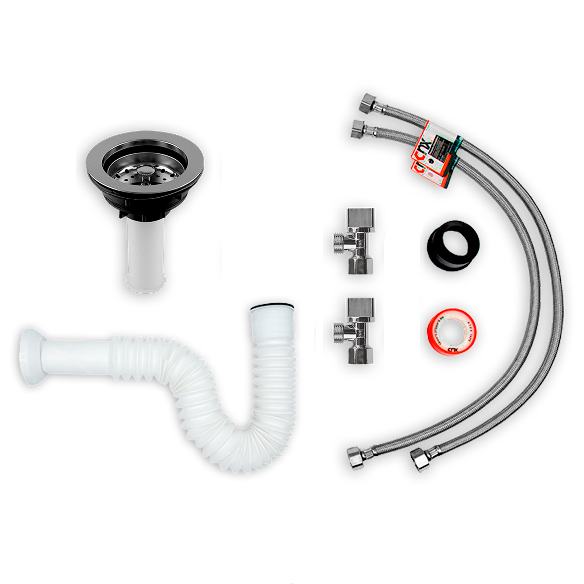 MEER Faucets by CNX | Tarja Sencilla con Escurridor en Acero Inoxidable para Cocina con Escurridor Derecho incluye Mezcladora Flexible con Dos Tipos de Chorro y Kit de Instalación