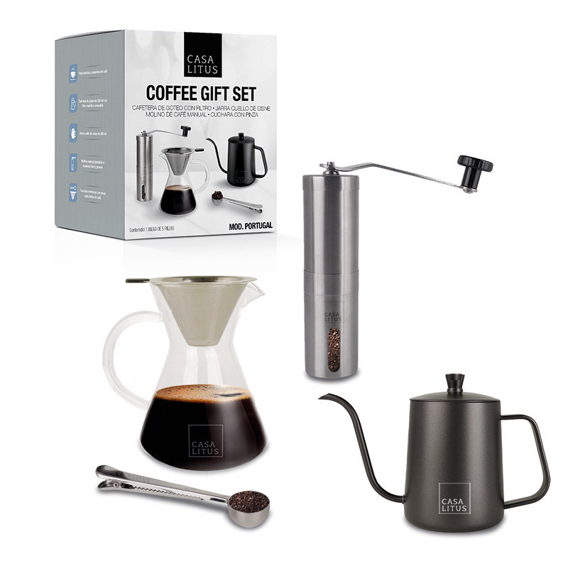 Caja Regalo para Café: Cafetera de Goteo, Jarra, Molino y Cuchara