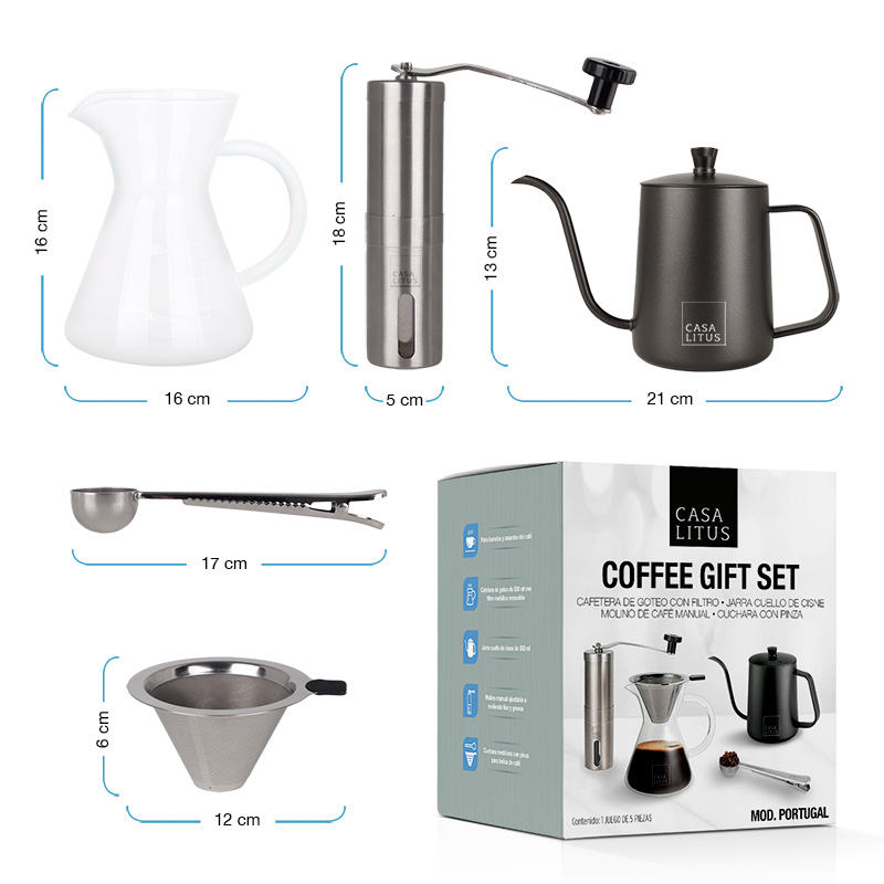 Caja Regalo para Café: Cafetera de Goteo, Jarra, Molino y Cuchara