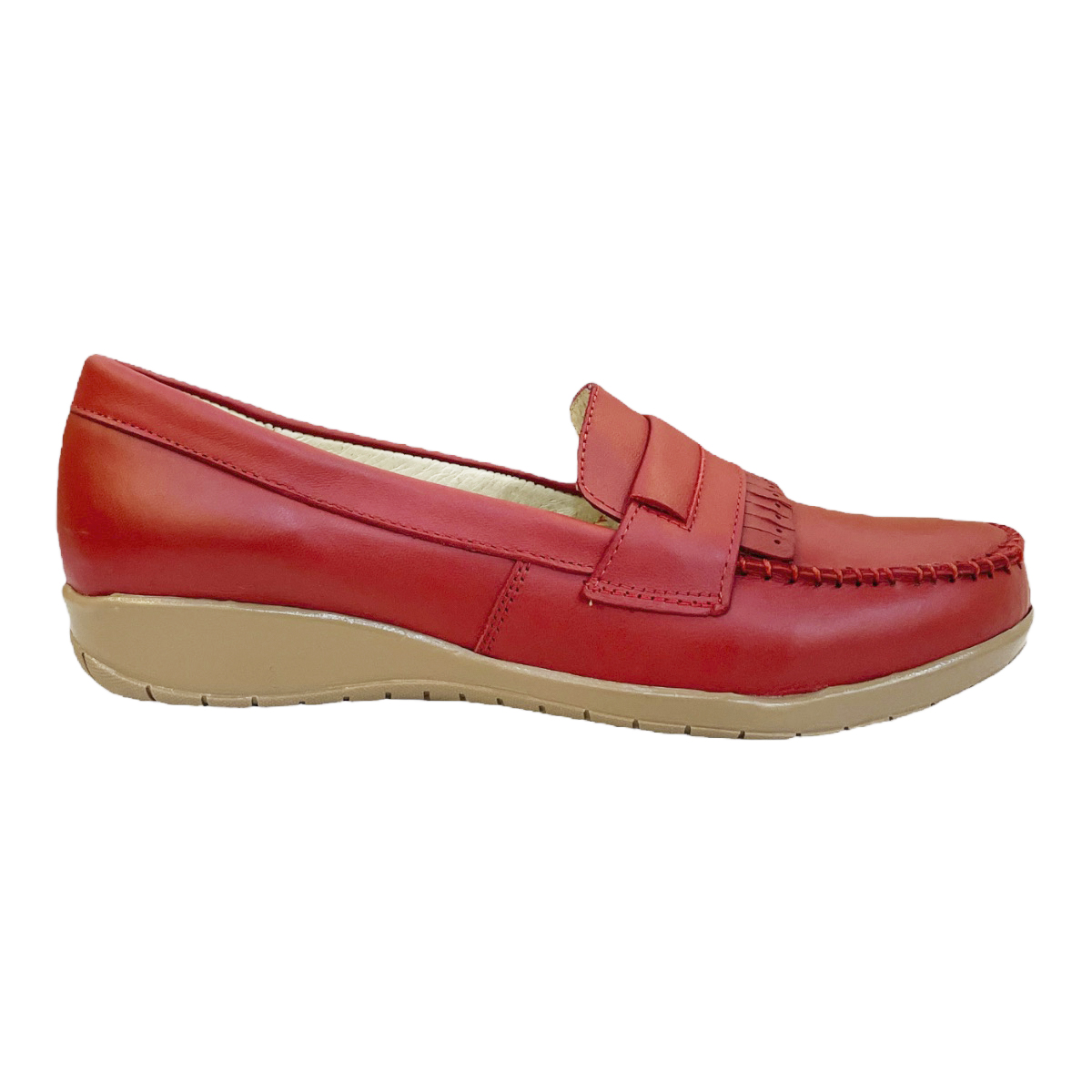 Zapatos Rojos Mocasines Mujer Sutiles Confort Piel Cómodos