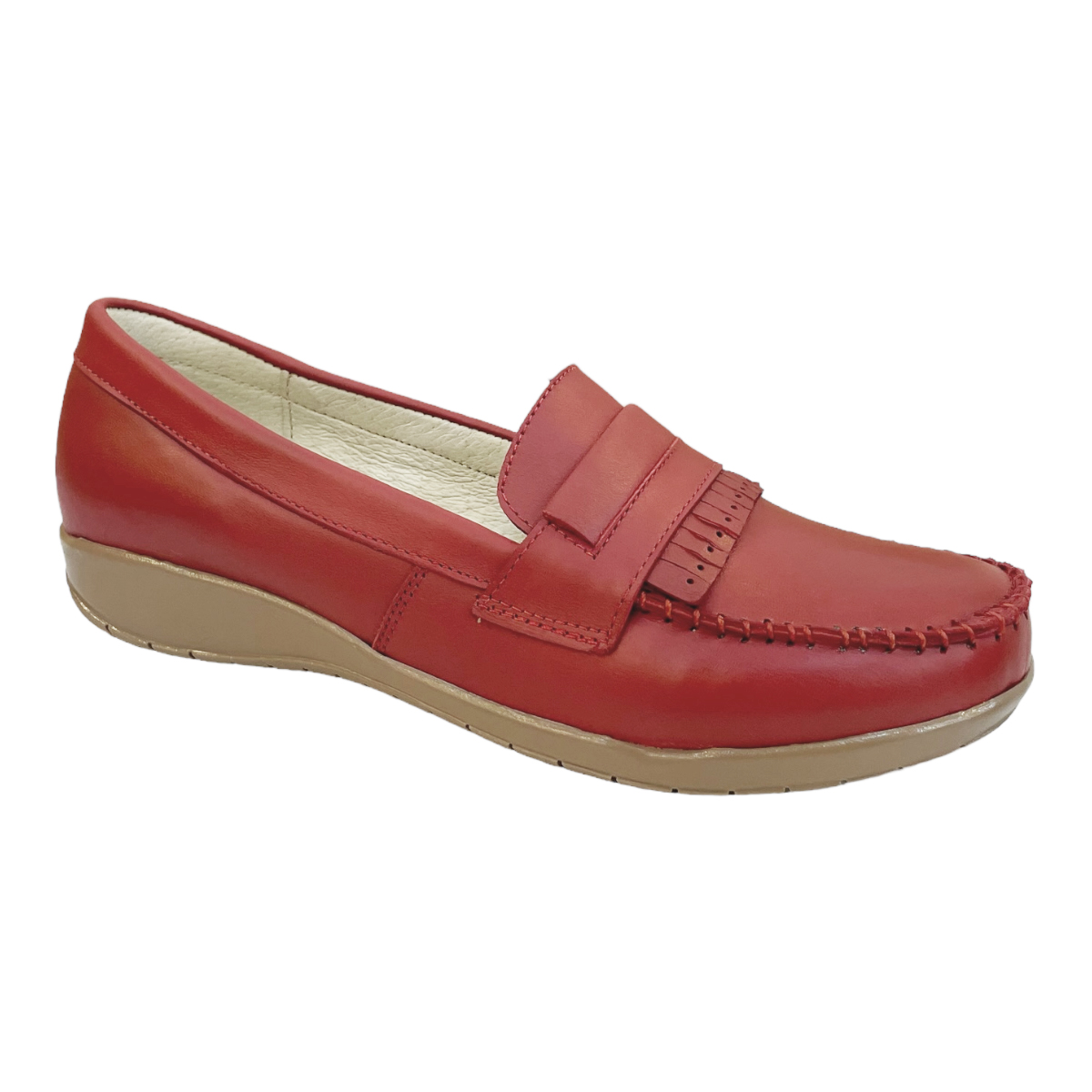 Zapatos Rojos Mocasines Mujer Sutiles Confort Piel Cómodos