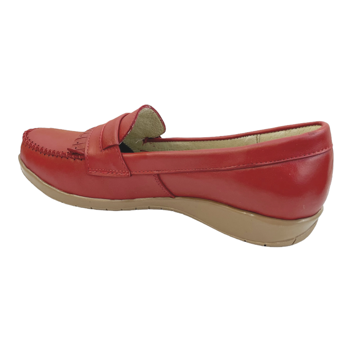 Zapatos Rojos Mocasines Mujer Sutiles Confort Piel Cómodos