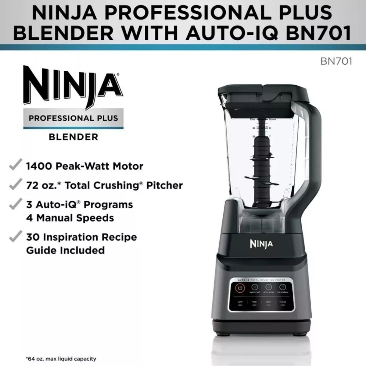Ninja - Licuadora Profesional Plus Con Auto-iq - Bn701 Color Negro