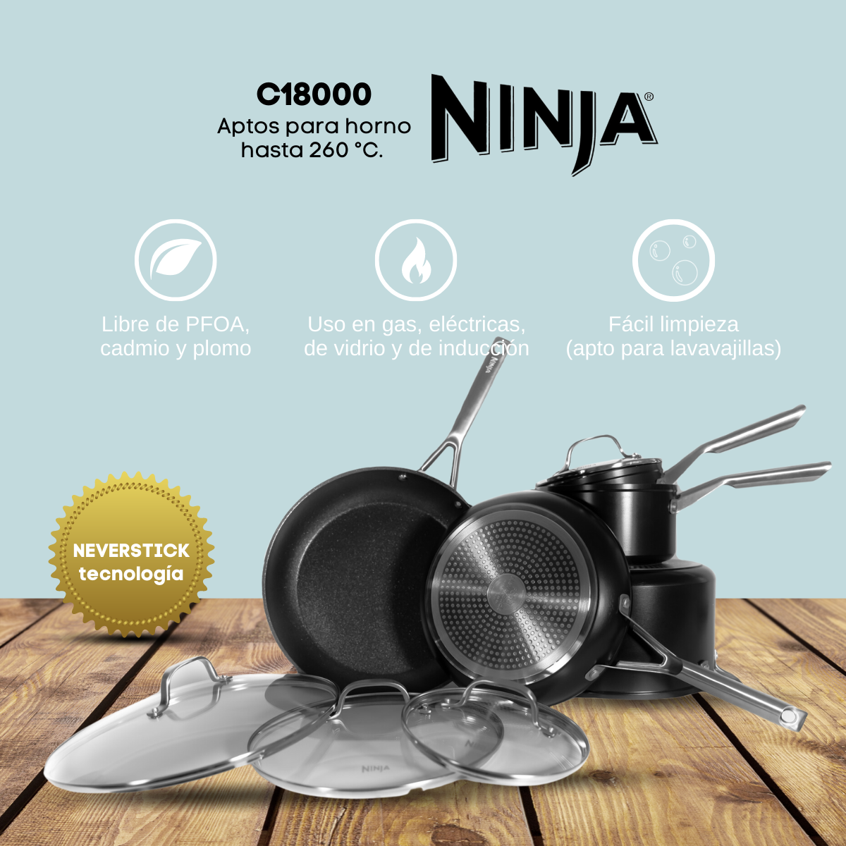Ninja Foodi Bateria De Cocina Neverstick 9 Piezas C18000
