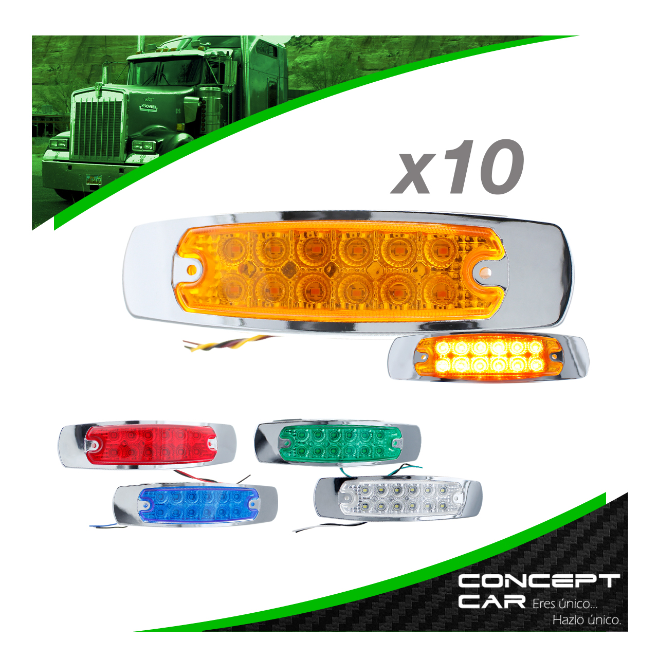 10 Plafon 12 Led Tipo Peter Laterales Remolque Caja Trailer