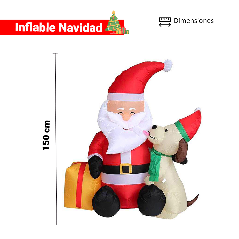 Inflable Navideño Santa Claus Y Perro Feliz 1.50mts Luz Led