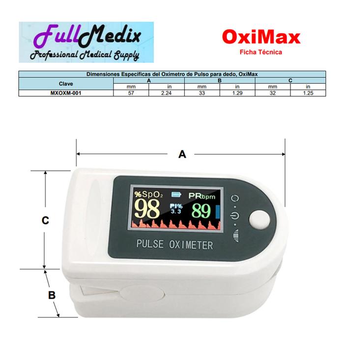 Aparatos para medir el oxigeno MXOXM-001-15 1pza BlancoGris Rango de Medición 70porciento -90porciento 30 240BPM mas menos 2BPM o mas menos 2porciento PR 2xAAA No Incluidas, OxiMax