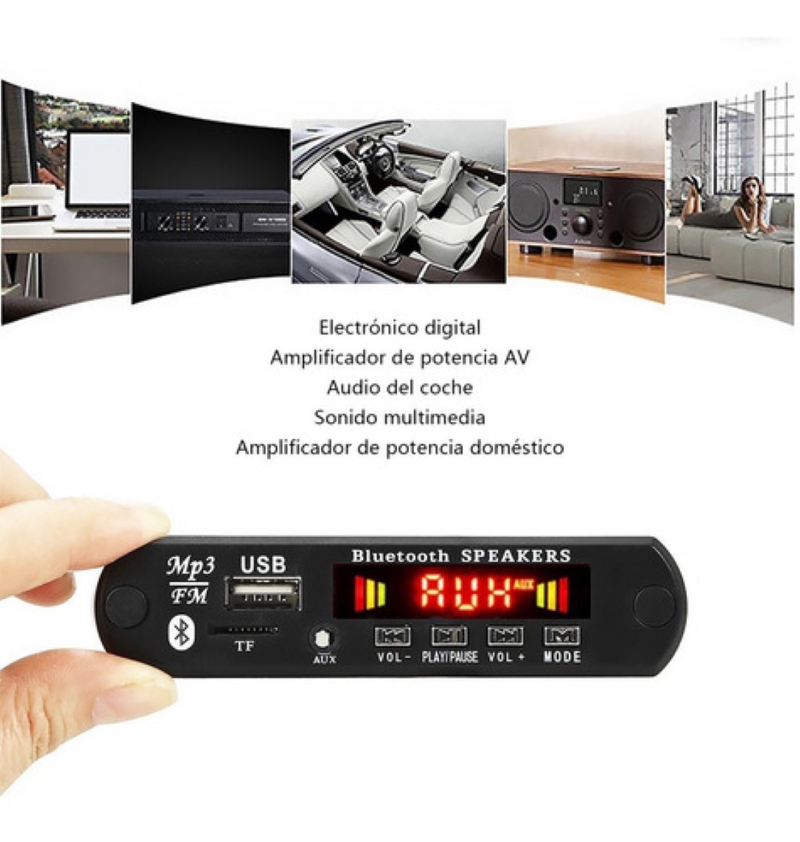 Modulo Reproductor De Audio Bluetooth Usb Sd Fm Auxiliar Negro