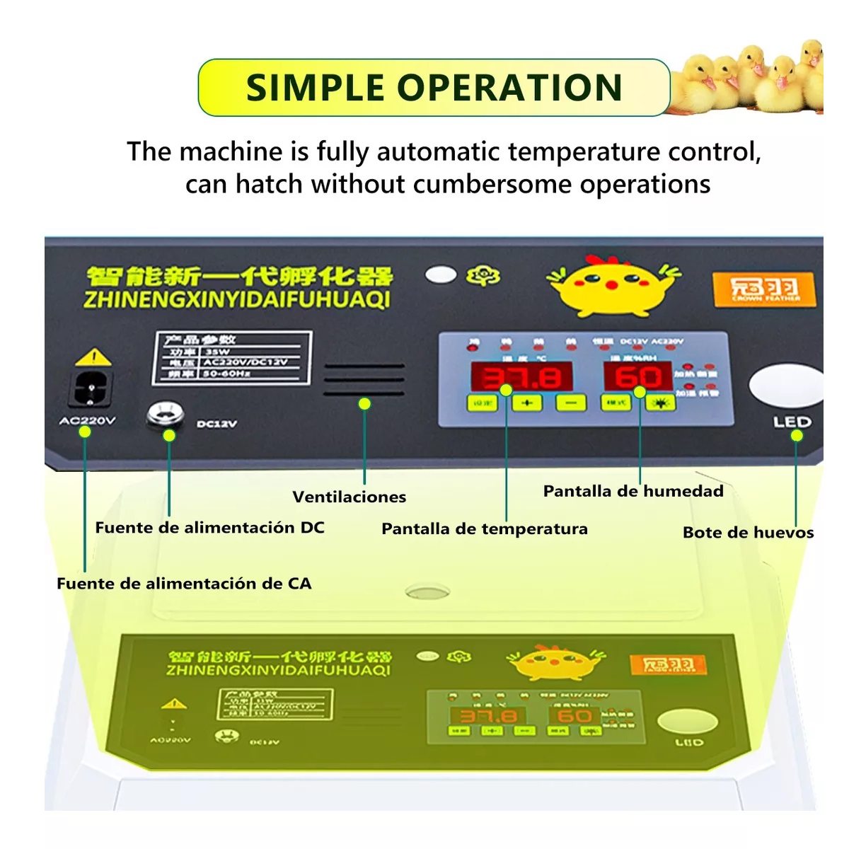 Incubadora 42 Huevos automatica De Aves De Control Temp