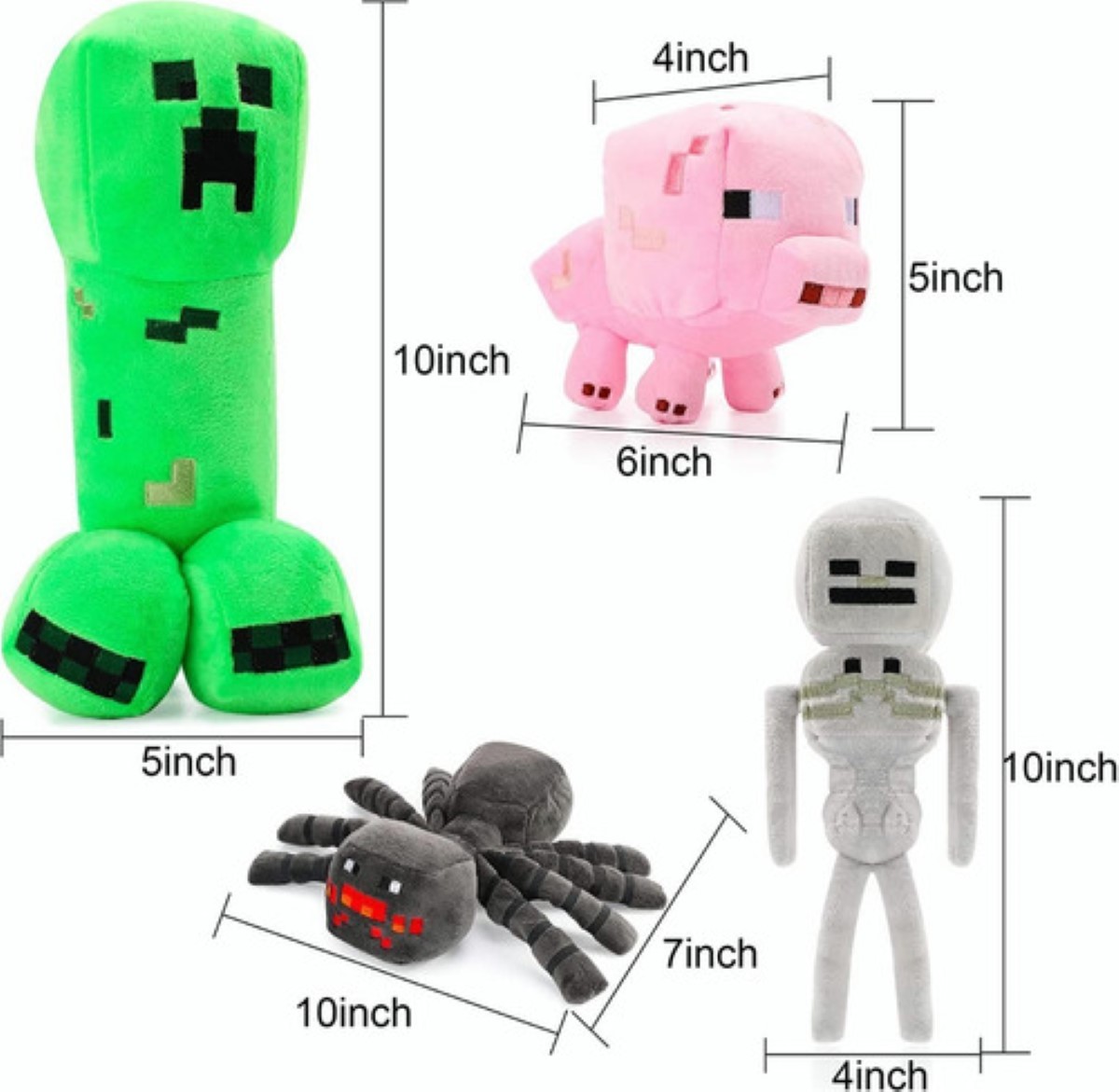 Juguetes Minecraft, Peluche Para Niños 20cm 4pz Rosa Chicle