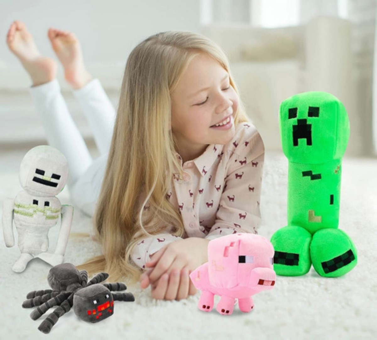 Juguetes Minecraft, Peluche Para Niños 20cm 4pz Rosa Chicle
