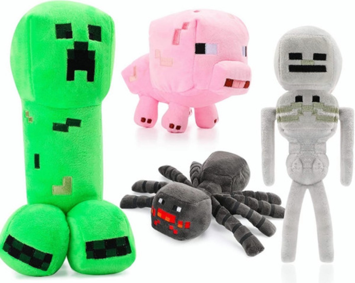 Juguetes Minecraft, Peluche Para Niños 20cm 4pz Rosa Chicle