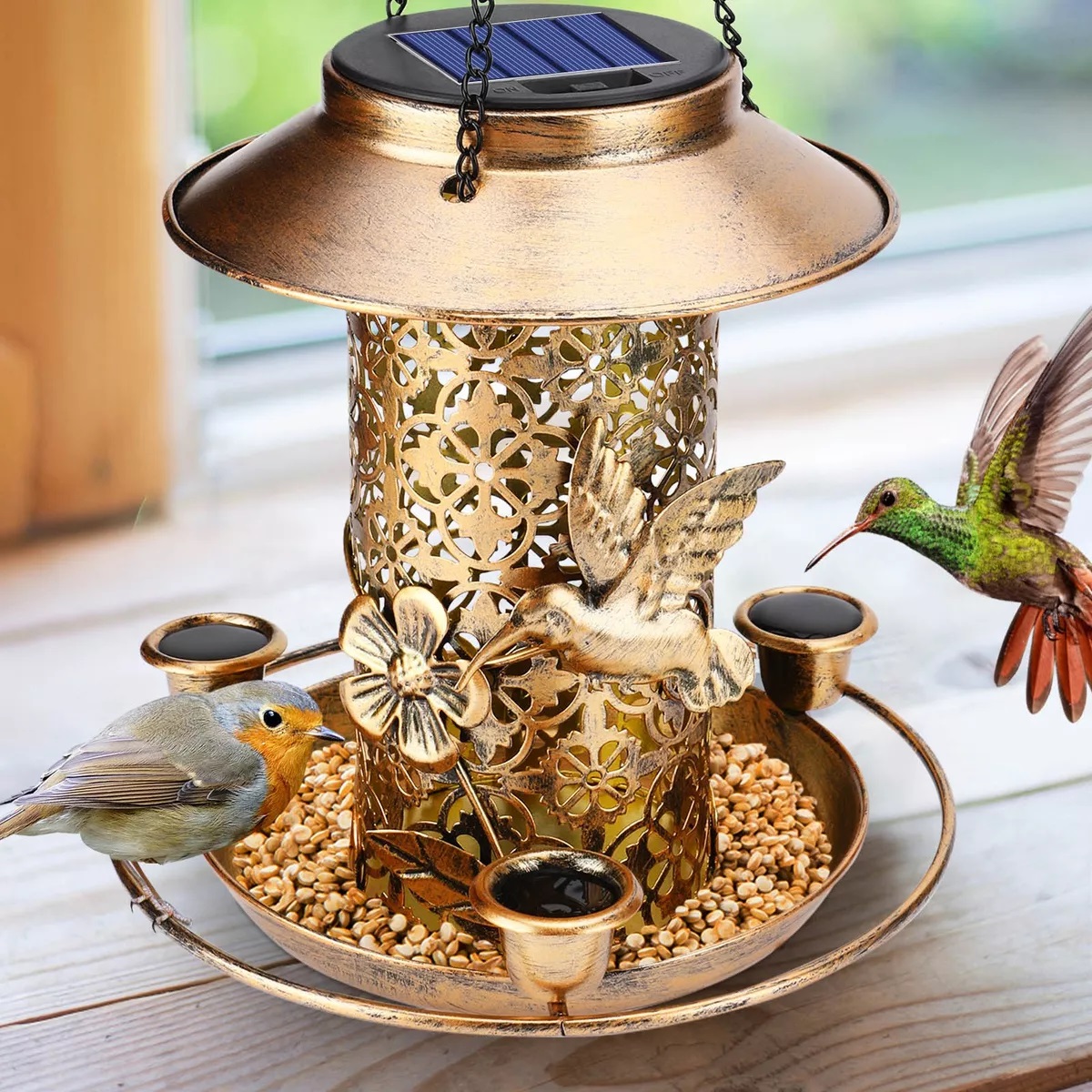 Comederos Para Pájaros Bebederos Colibrí Solar Con Led Luz
