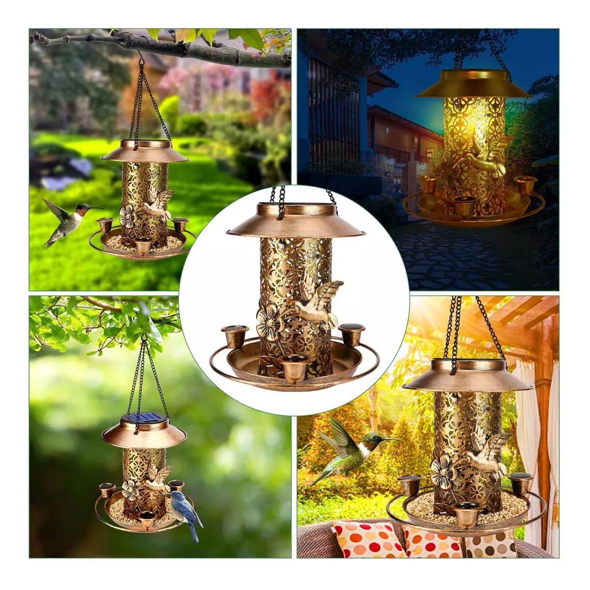 Comederos Para Pájaros Bebederos Colibrí Solar Con Led Luz