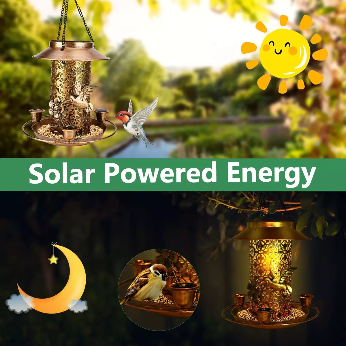 Comederos Para Pájaros Bebederos Colibrí Solar Con Led Luz