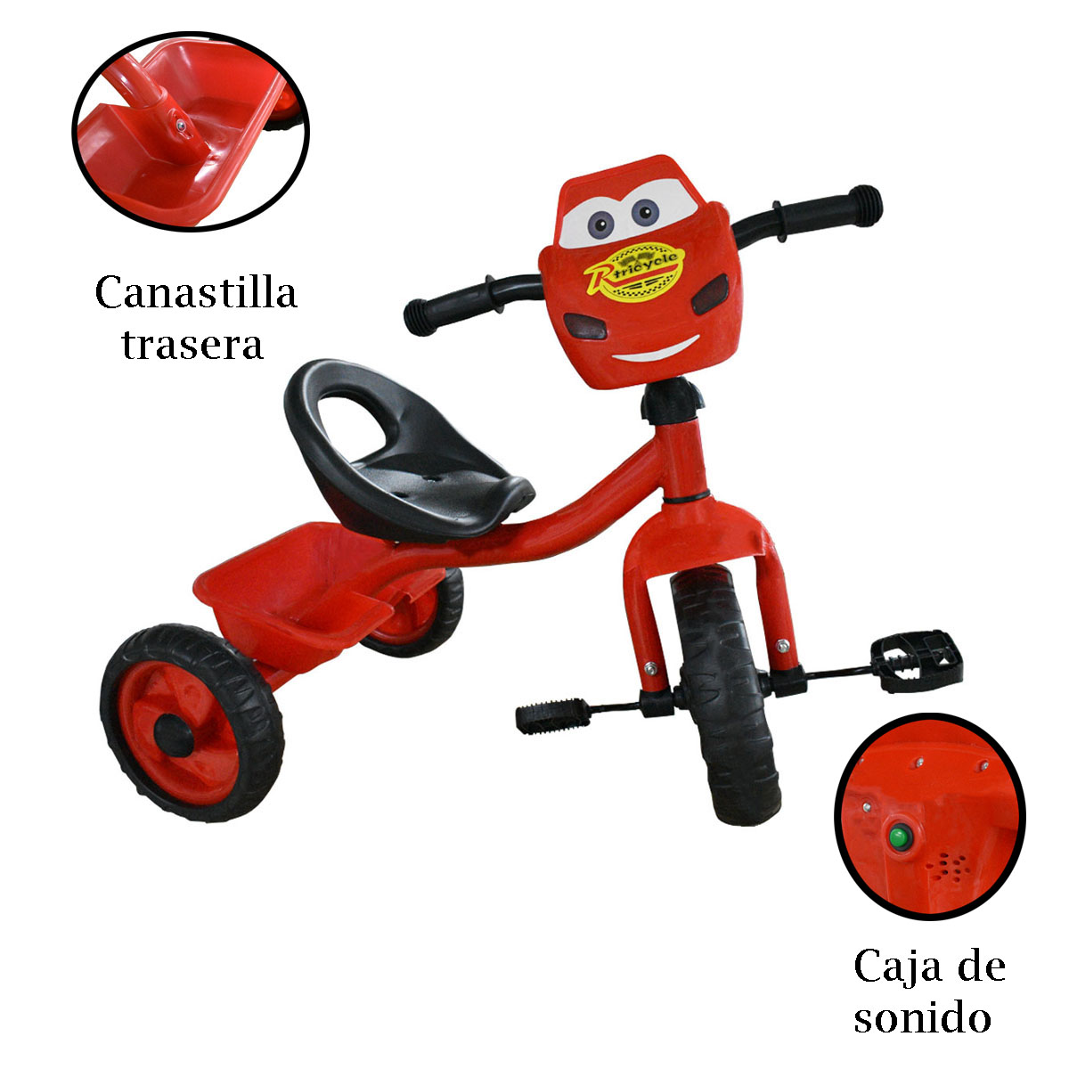 Triciclo para niños con Canastilla Rayo Mc Queen Rojo
