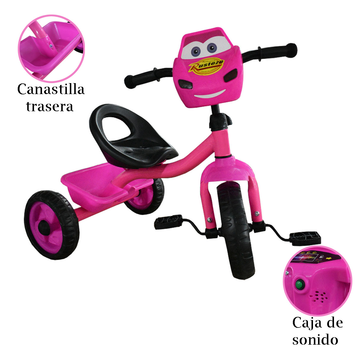 Triciclo para niños con Canastilla Rayo Mc Queen Rosa