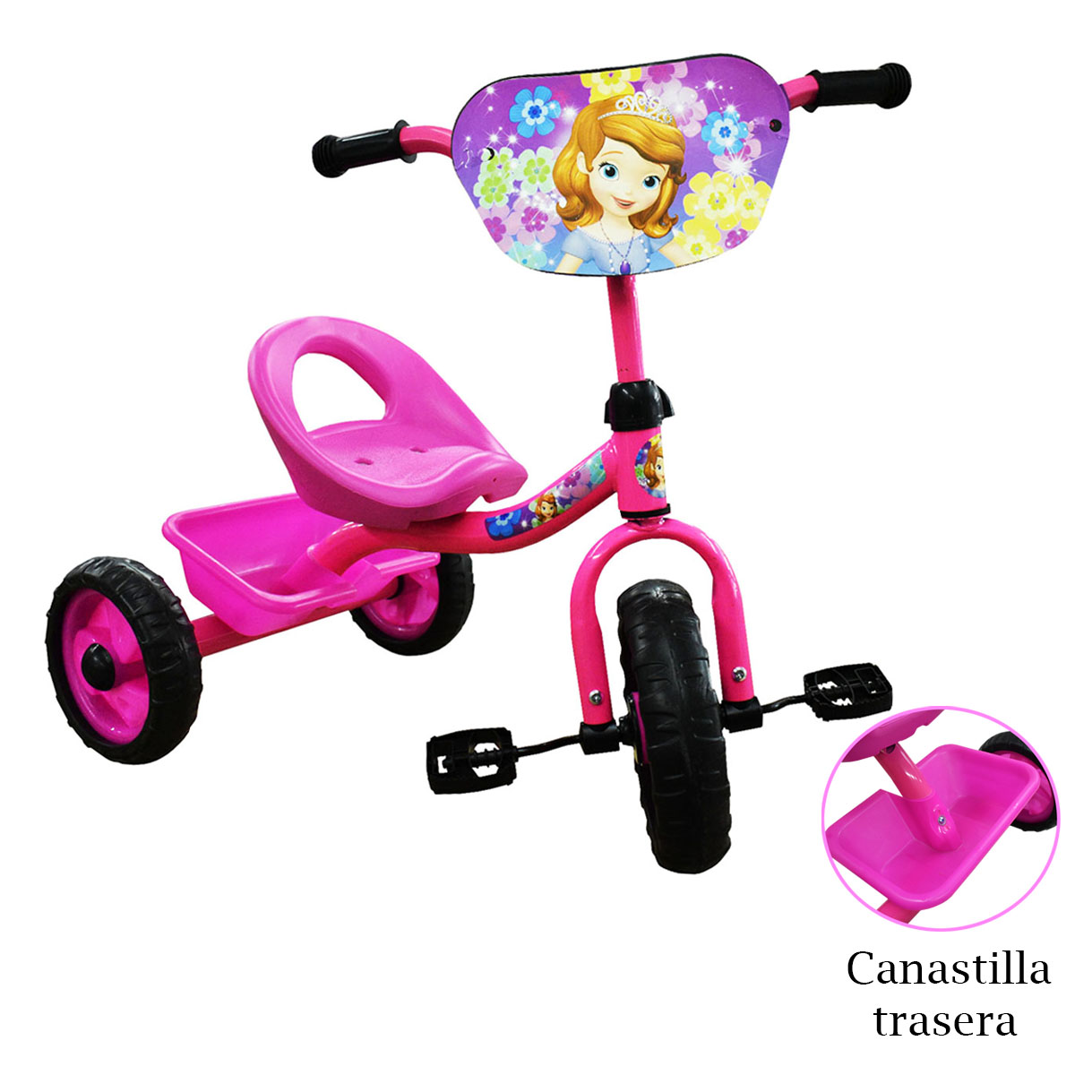 Triciclo para niños con Canastilla Princesa Sofia Rosa - Main Image