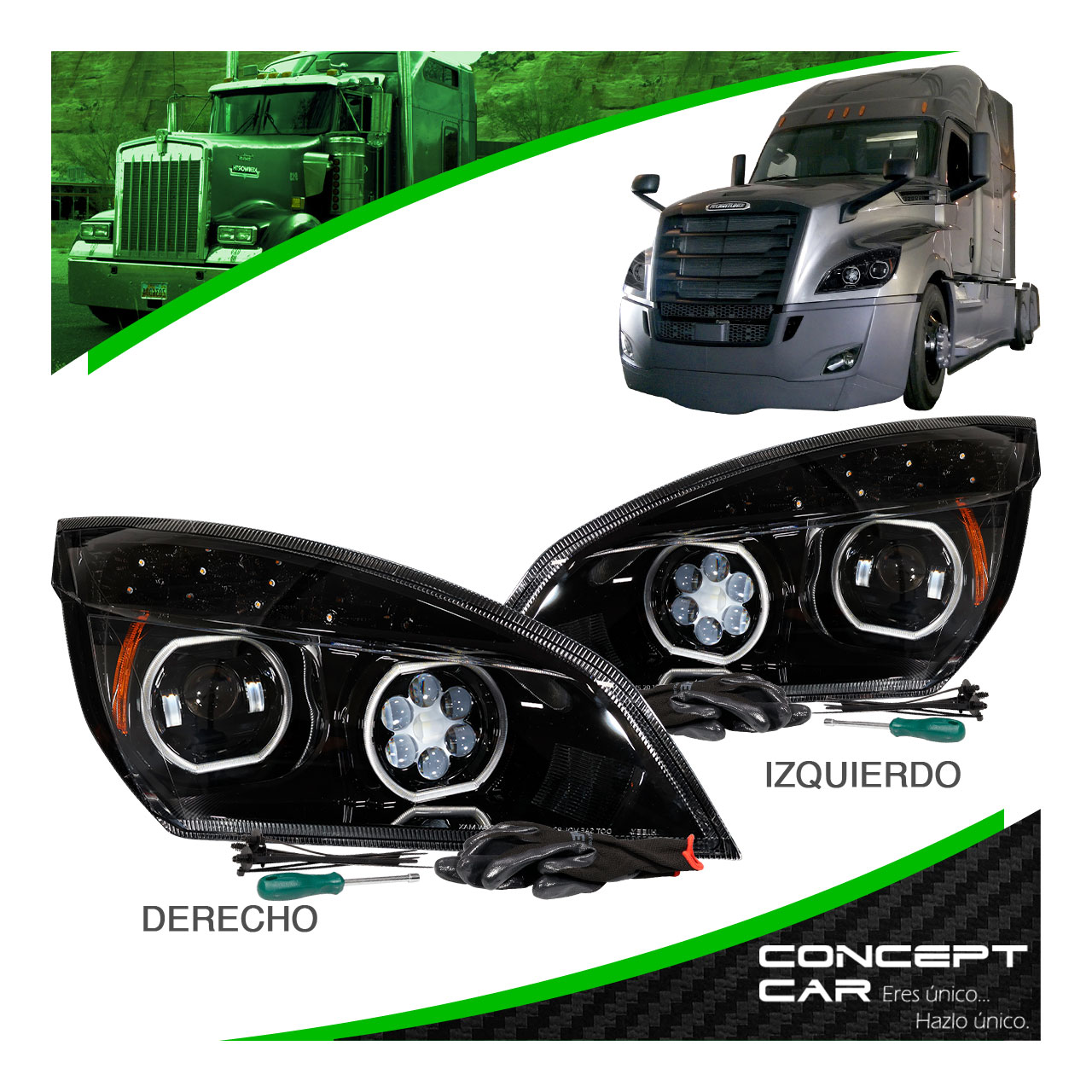 Faro Unidad Freightliner Cascadia Nuevo Led Performa Negro