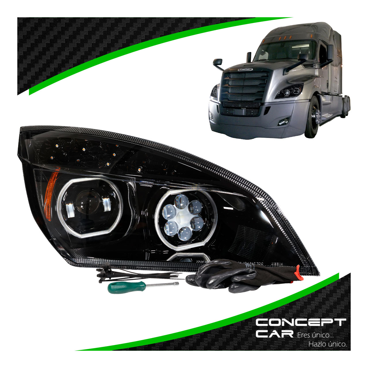 Faro Unidad Freightliner Cascadia Nuevo Led Performa Negro