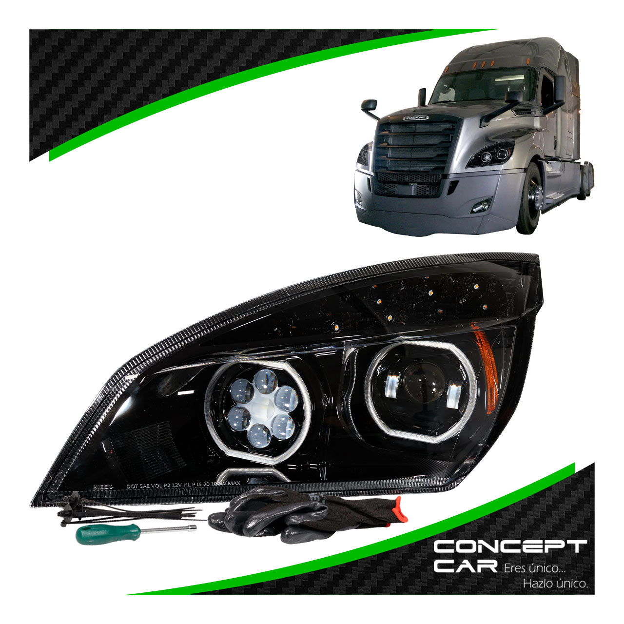 Faro Unidad Freightliner Cascadia Nuevo Led Performa Negro