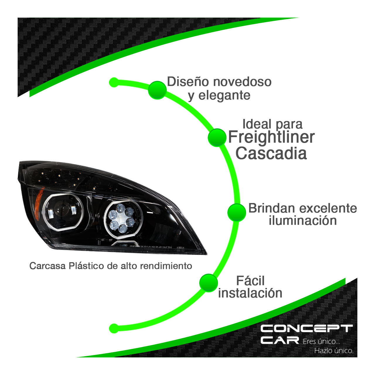 Faro Unidad Freightliner Cascadia Nuevo Led Performa Negro